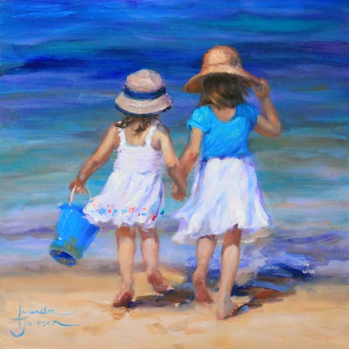 Limited edition bucket and spade children running to the sea